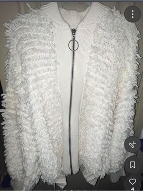 Free People Off-White Shag Zip-Up Cardigan